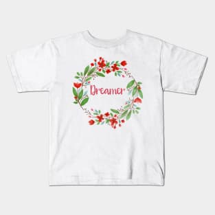 Boho Gift Floral Wreath Inspirational Bohemian Design Dreamer Tee Kids T-Shirt